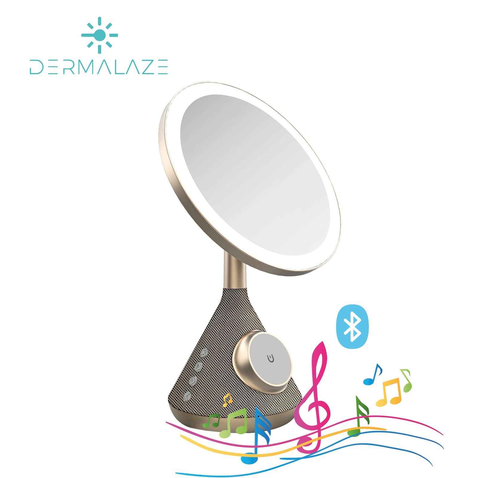 Dermalaze LED Make-up Spiegel – 3 Lichtstanden, Bluetooth Speaker, Draadloos Opladen & USB Poort – Luxe Compact Design