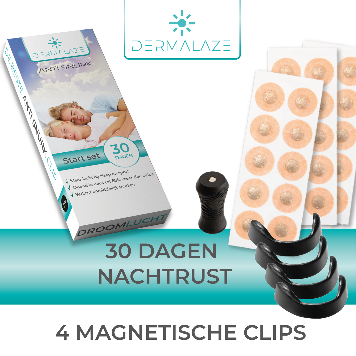 Dermalaze Anti-Snurk Magnetische Neusclips – 30 Paar Neusspreiders tegen Snurken – Herbruikbare Snurkbeugels voor Betere Ademhaling en Nachtrust