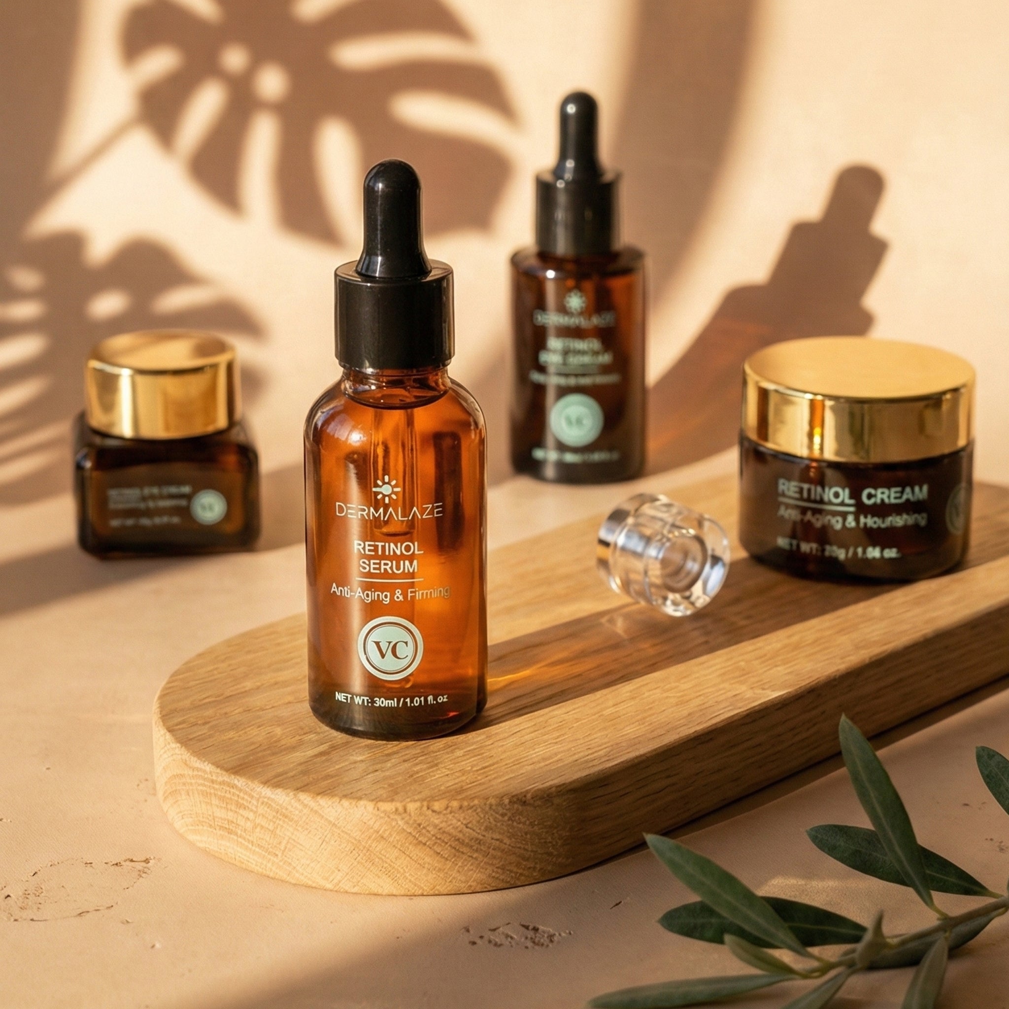 Dermalaze Retinol Skincare Travel Set – Complete Anti-Aging Verzorgingsset – Serum, Oogserum, Crème & Oogcrème – Geschikt voor Alle Huidtypen