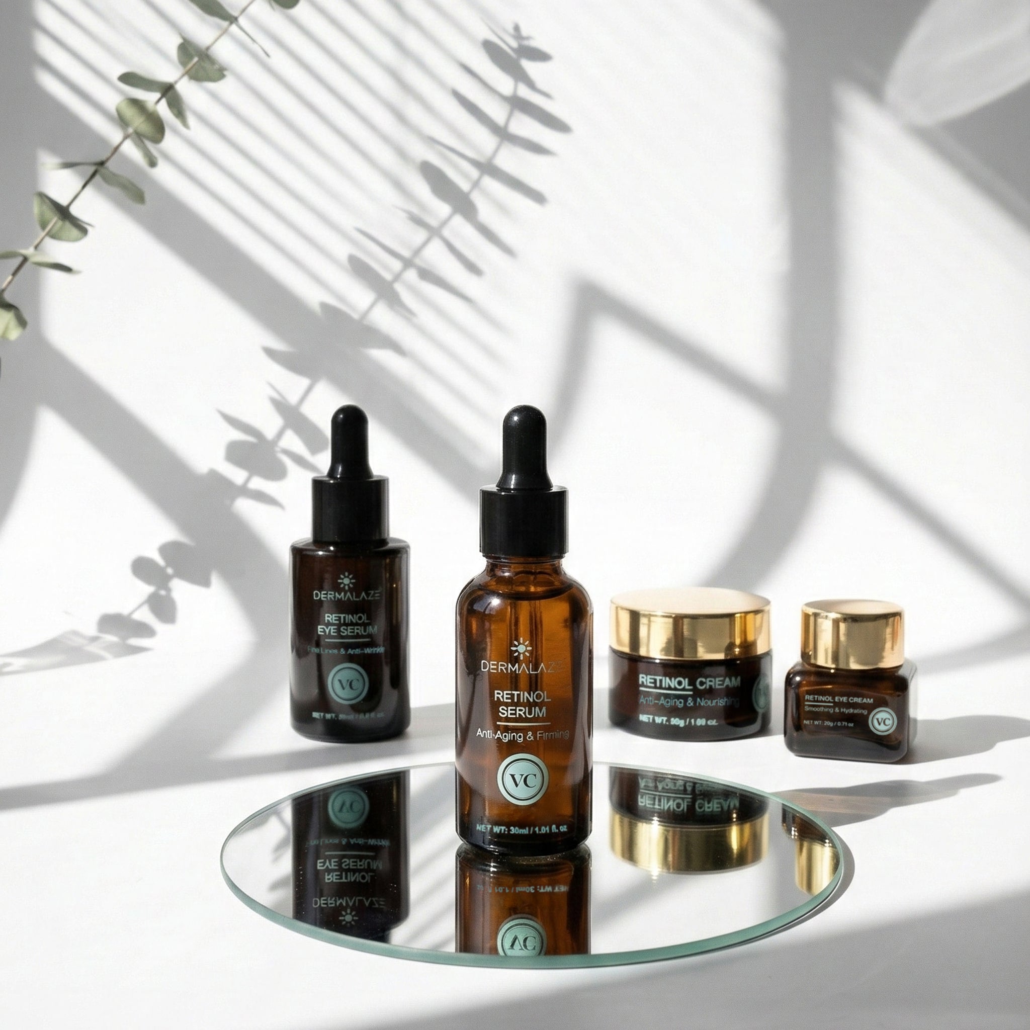 Dermalaze Retinol Skincare Travel Set – Complete Anti-Aging Verzorgingsset – Serum, Oogserum, Crème & Oogcrème – Geschikt voor Alle Huidtypen