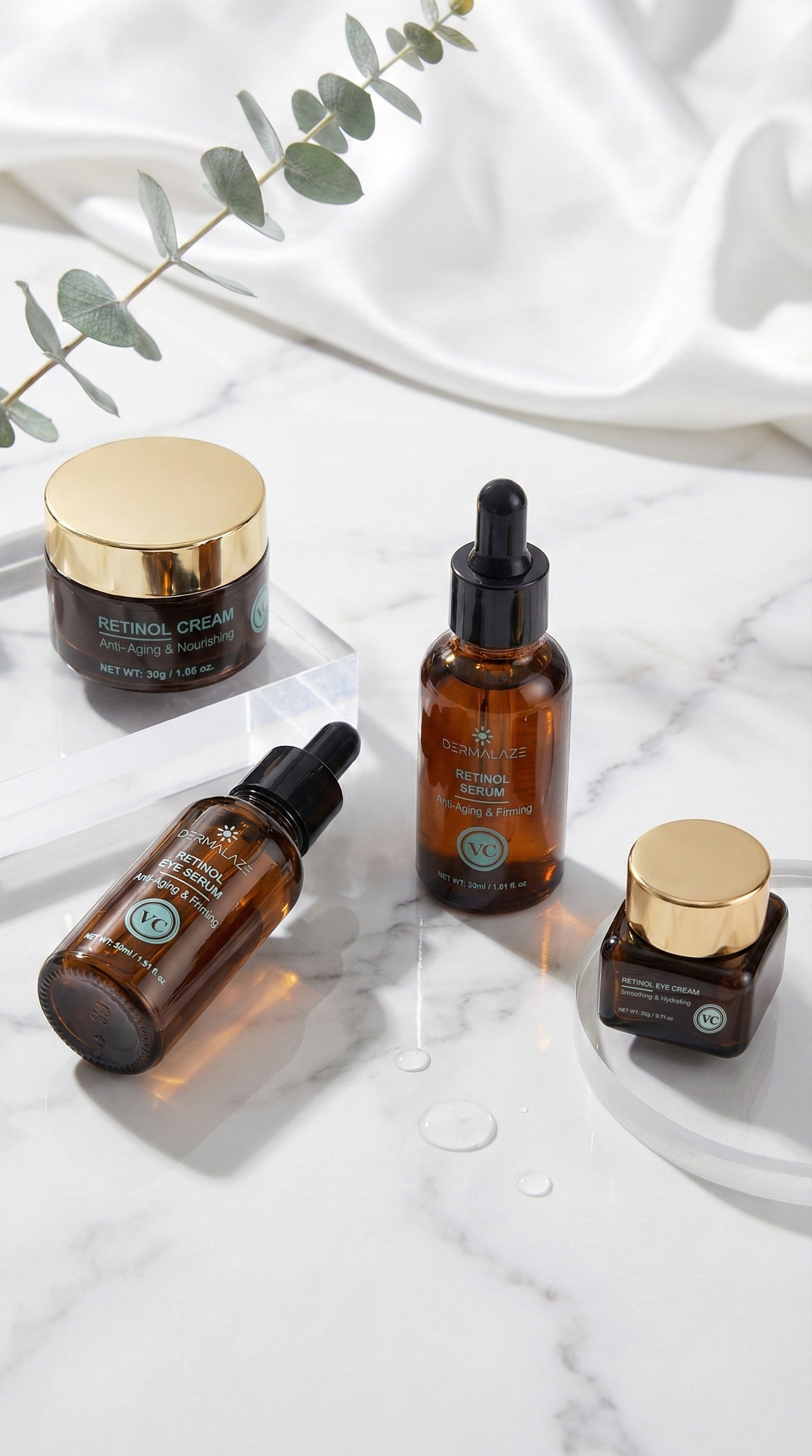 Dermalaze Retinol Skincare Travel Set – Complete Anti-Aging Verzorgingsset – Serum, Oogserum, Crème & Oogcrème – Geschikt voor Alle Huidtypen