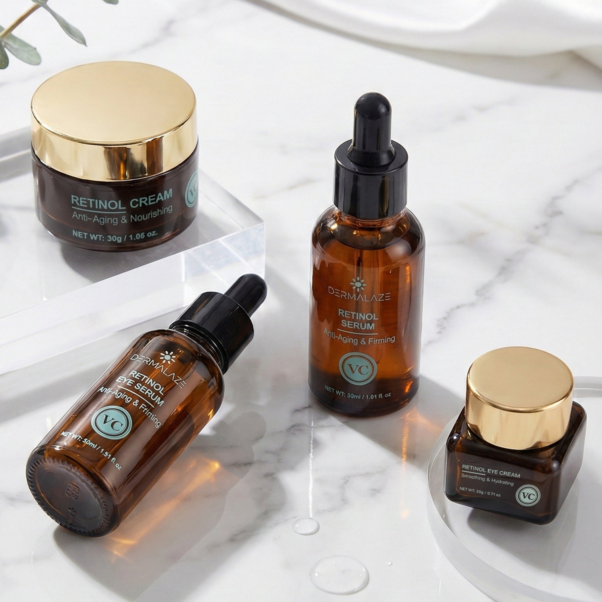 Dermalaze Retinol Skincare Travel Set – Complete Anti-Aging Verzorgingsset – Serum, Oogserum, Crème & Oogcrème – Geschikt voor Alle Huidtypen