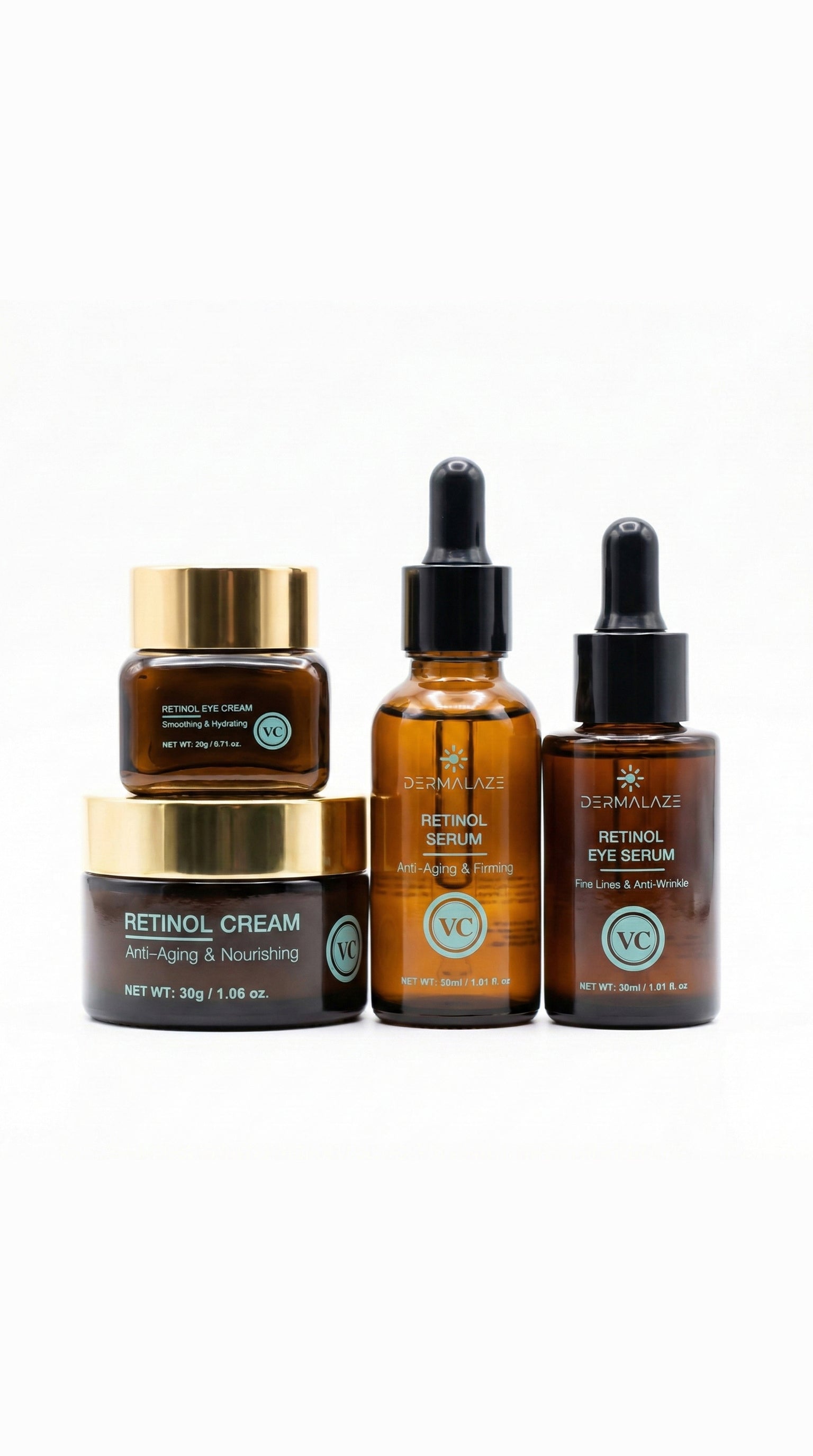 Dermalaze Retinol Skincare Travel Set – Complete Anti-Aging Verzorgingsset – Serum, Oogserum, Crème & Oogcrème – Geschikt voor Alle Huidtypen